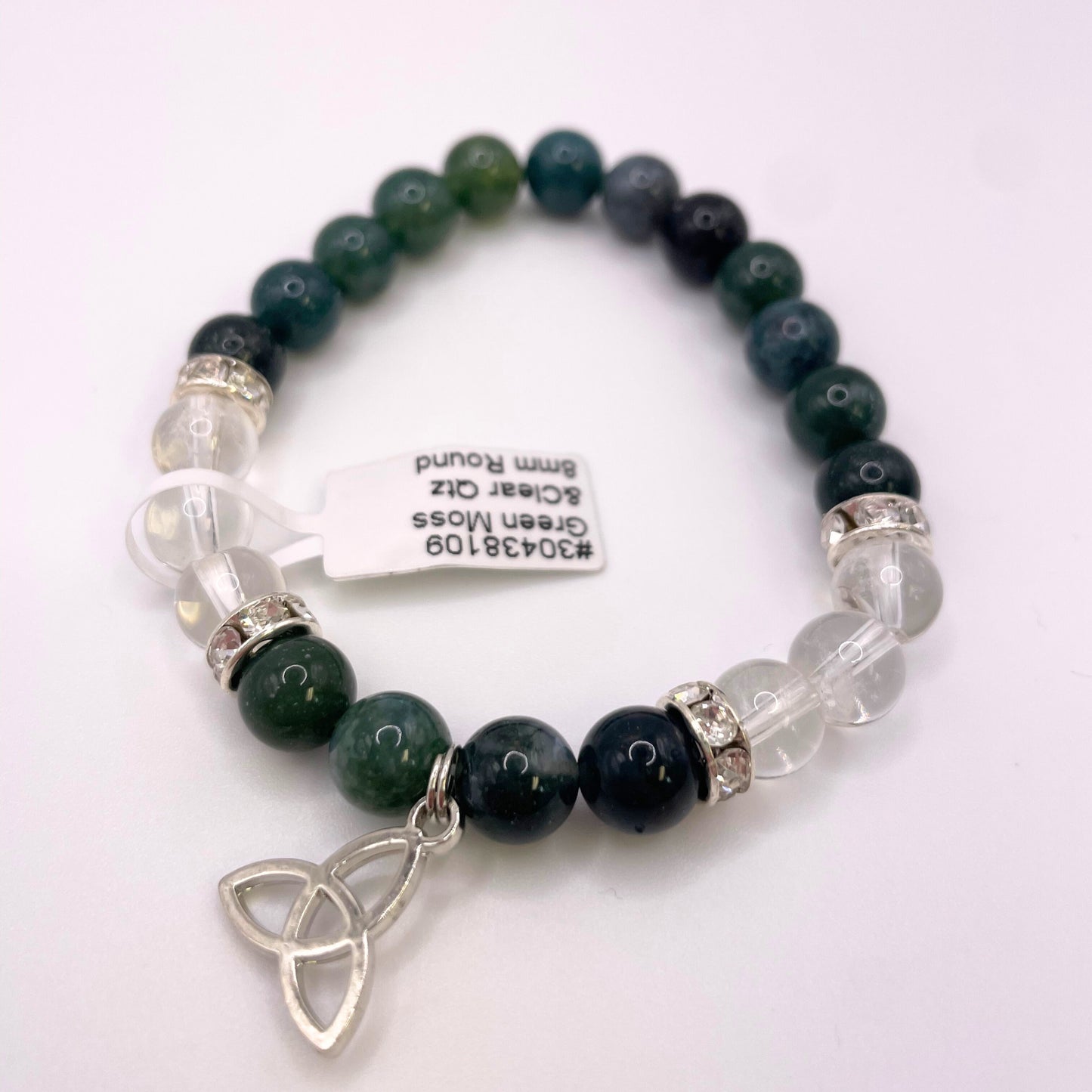 Green Moss & Clear Stone Beaded Bracelet