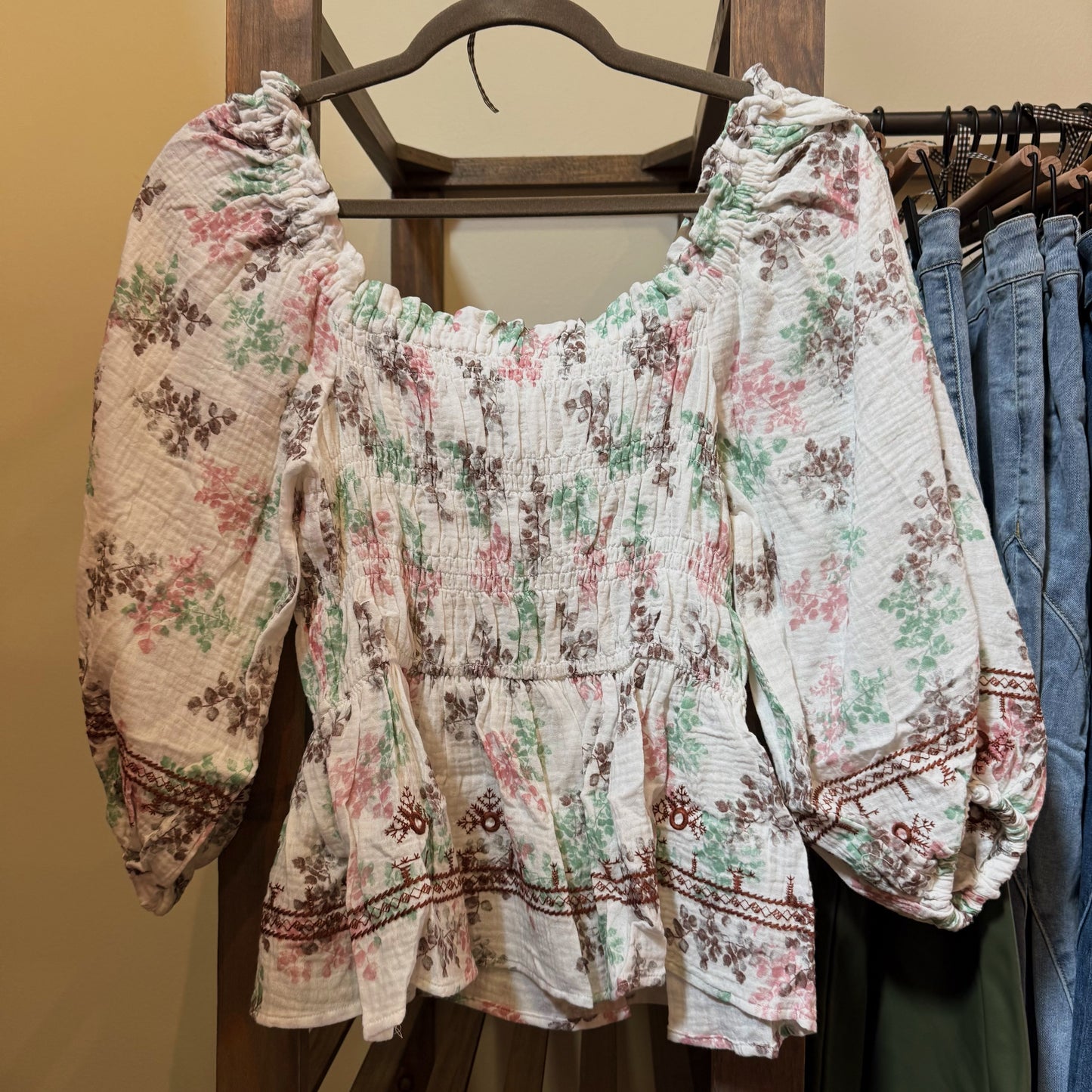 Long Sleeve Floral Peplum Top