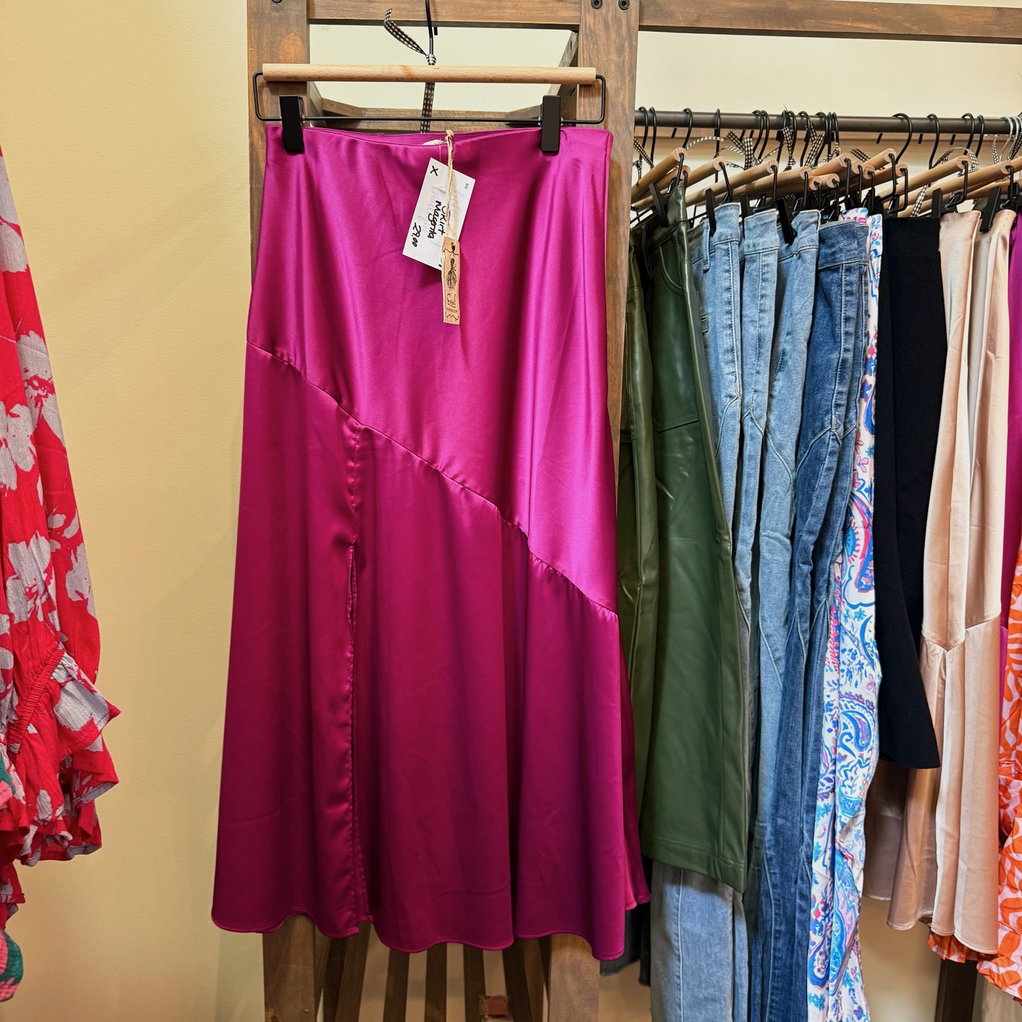 Midi Asymmetrical Satin Skirt