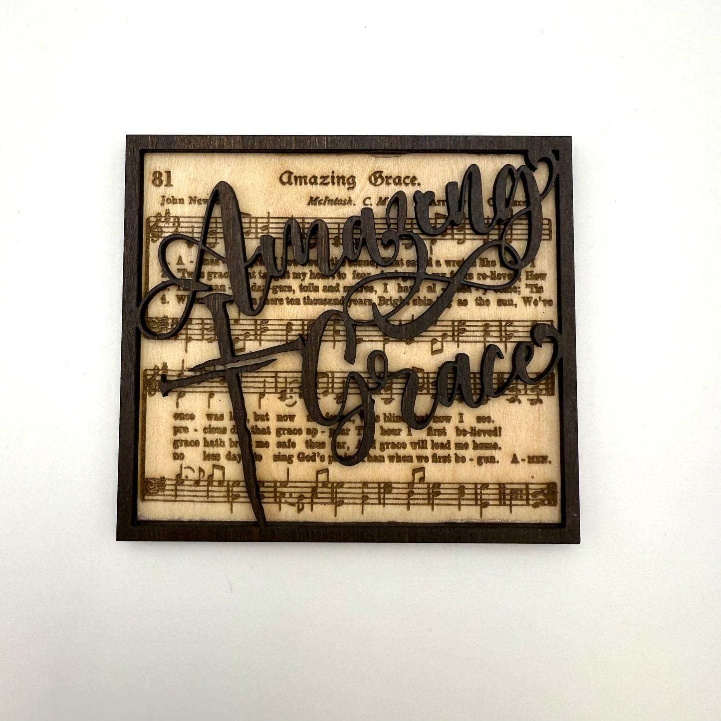 Amazing Grace with Nail Cross Wood Cut Magnet