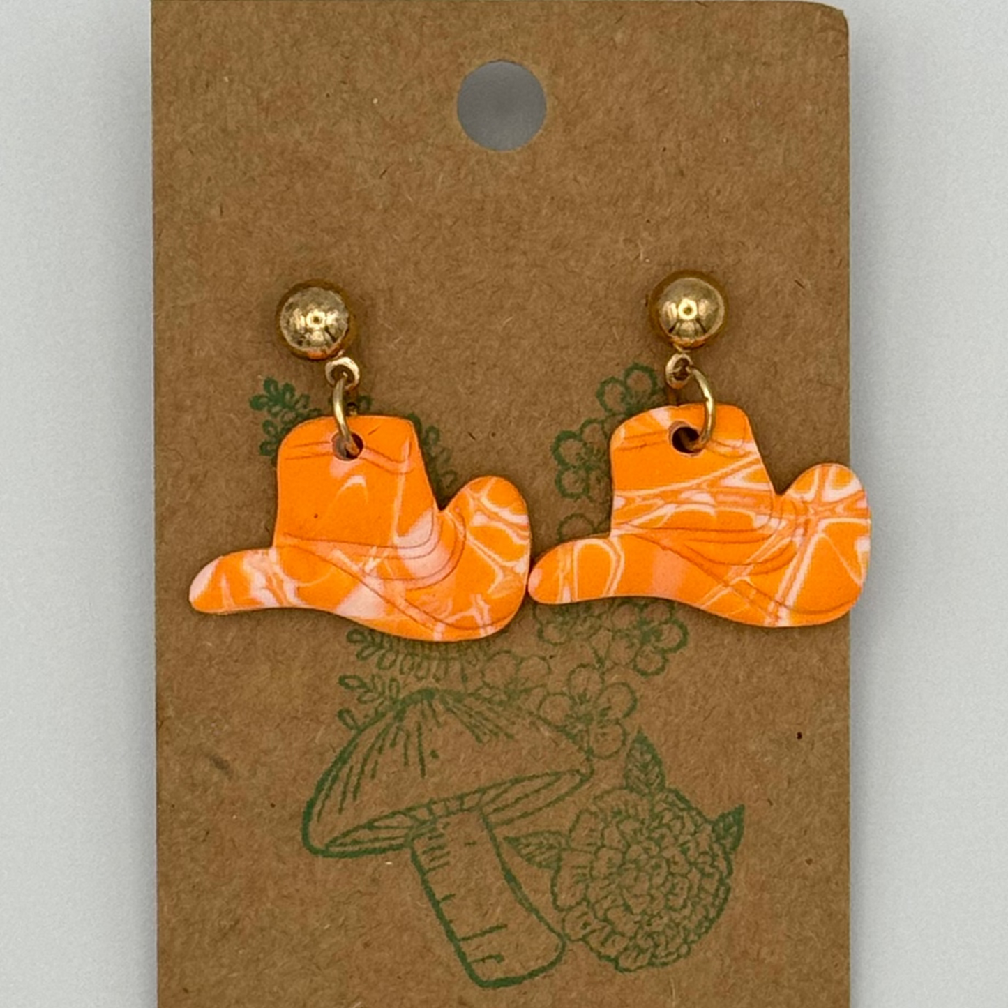Orange and White Cowboy Hat Earrings