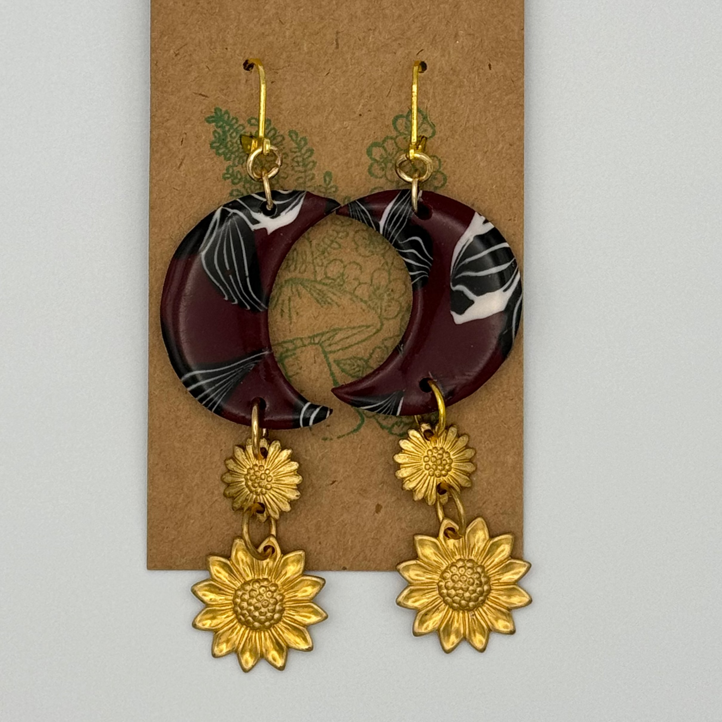 Moon and Sunflower Earrings