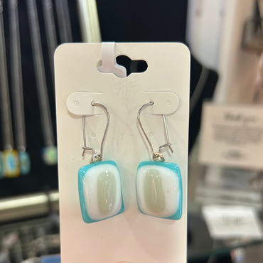 Light Blue & Grey Fused Glass Necklace + Earring Set