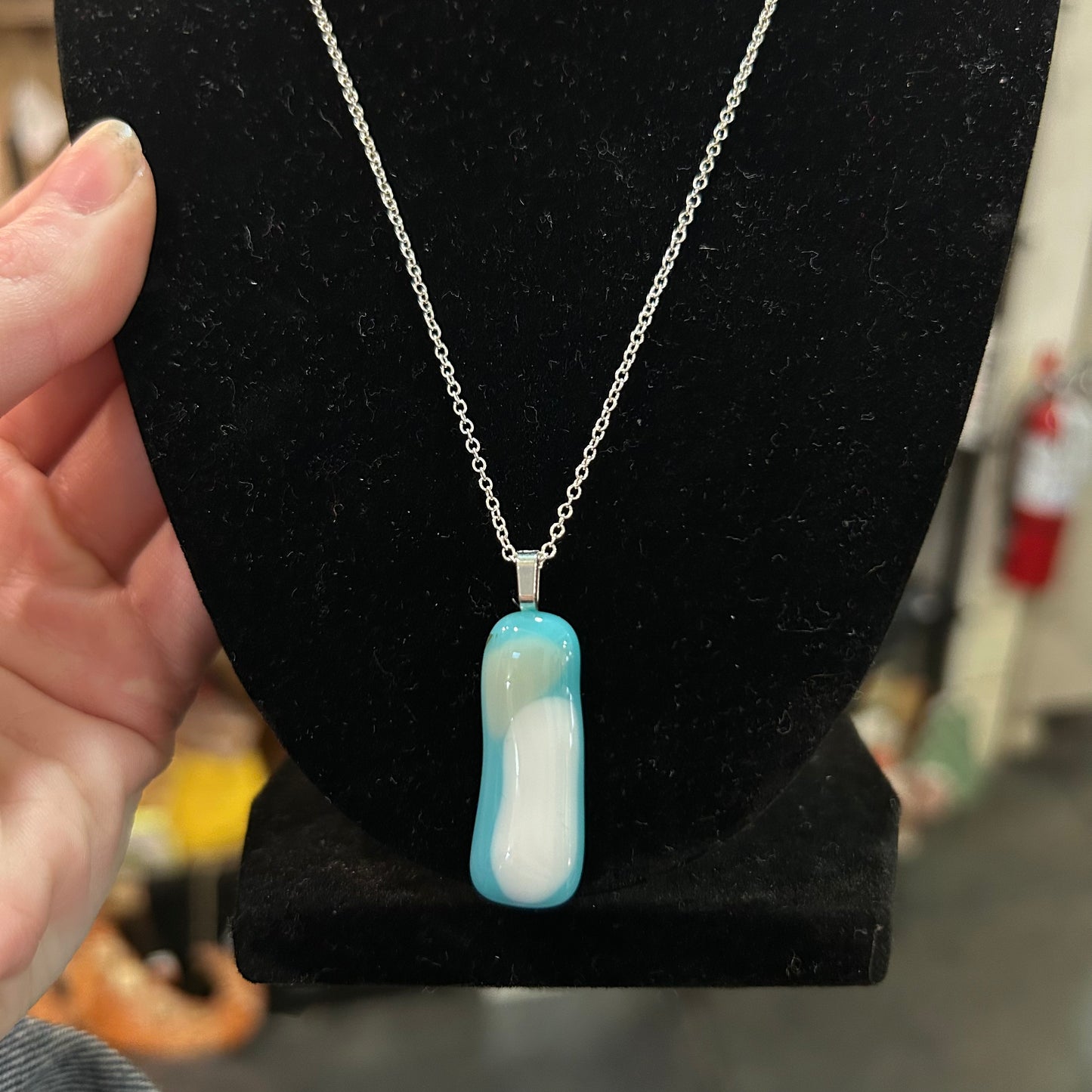 Light Blue & Grey Fused Glass Necklace + Earring Set