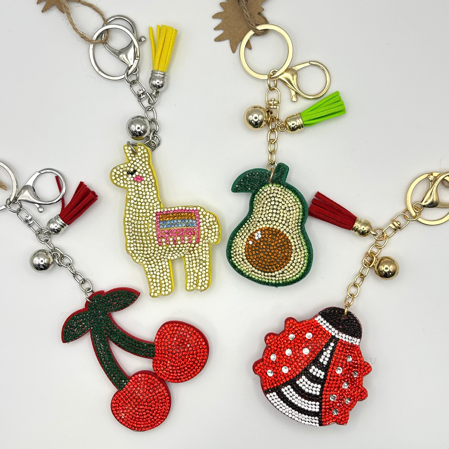 Sparkly Keychains – Cherry, Ladybug, Avocado, & Llama