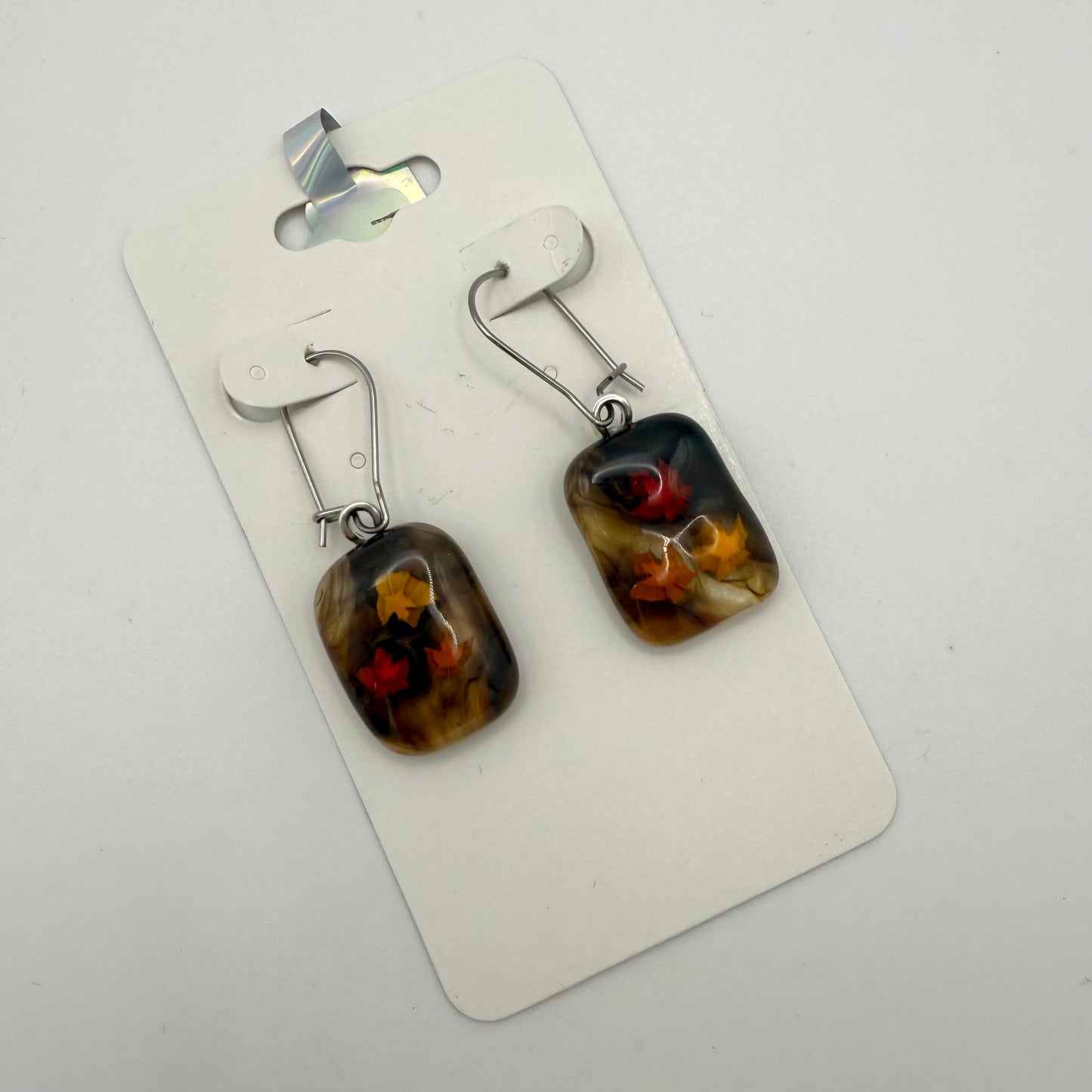 Fall Leaves Glass Necklace and Earring Set
