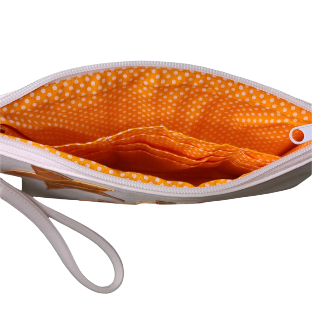 White & Orange Tristar Wristlet