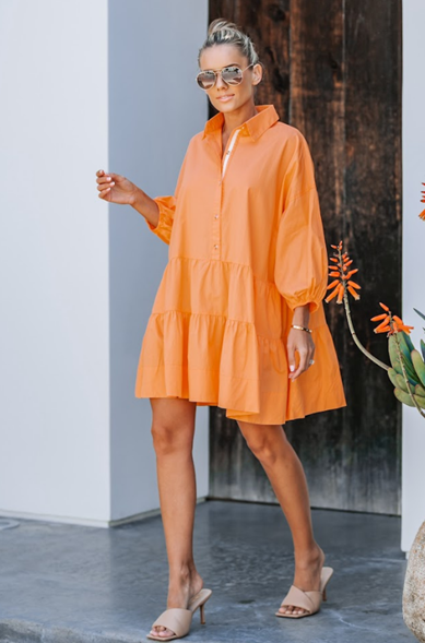 Orange Poplin Mini Dress