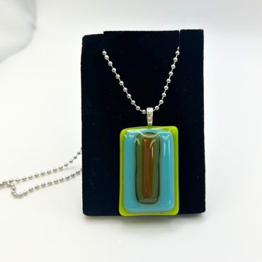 Fused Glass Pendant Necklace – Green, Teal & Brown
