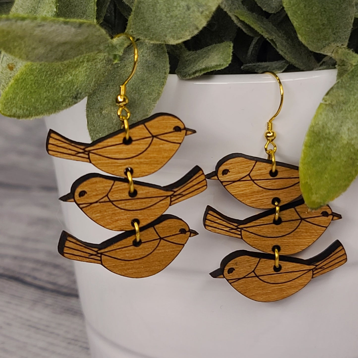Wood Bird Earrings