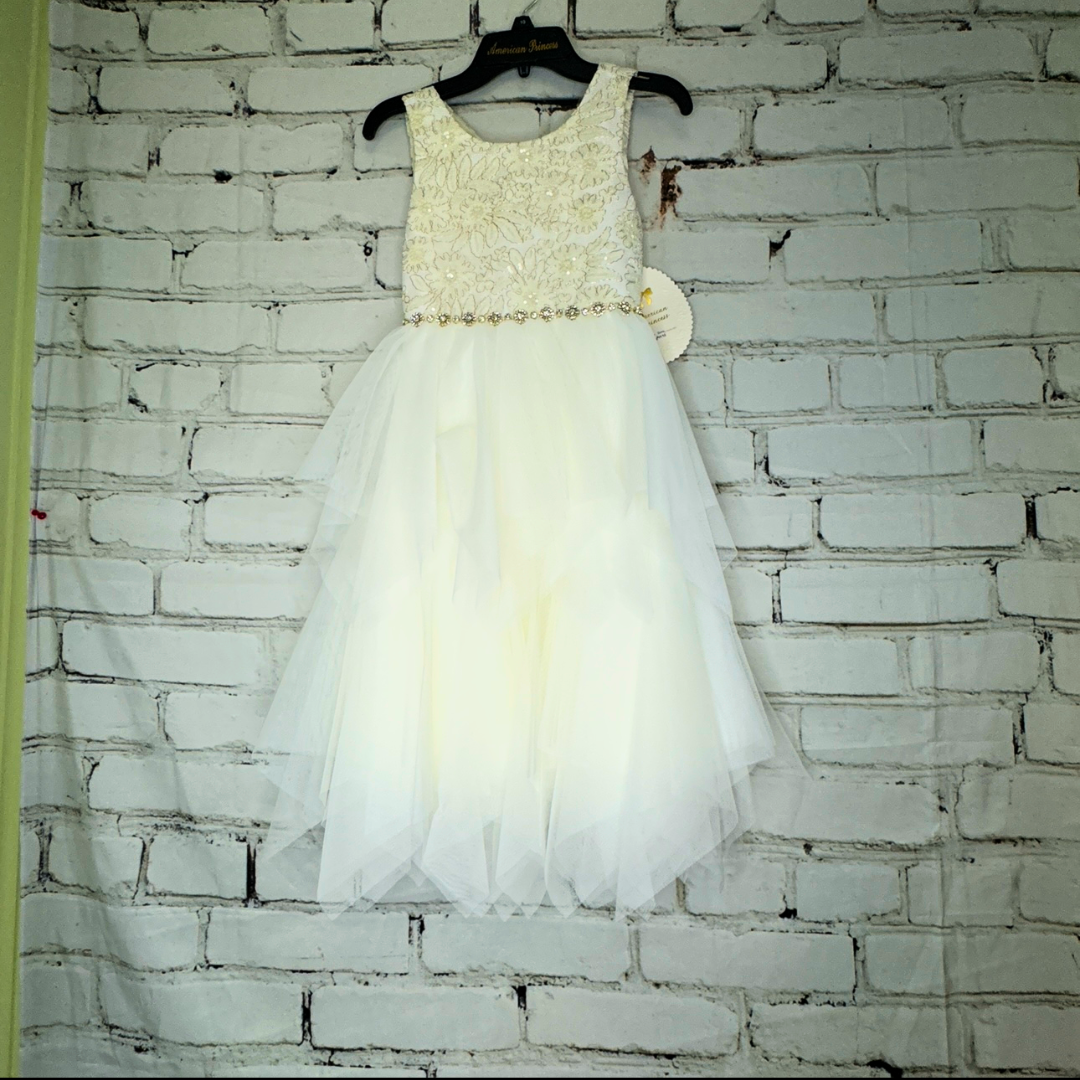 Girls White Dress with Flower Overlay