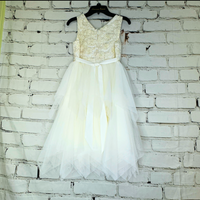 Girls White Dress with Flower Overlay