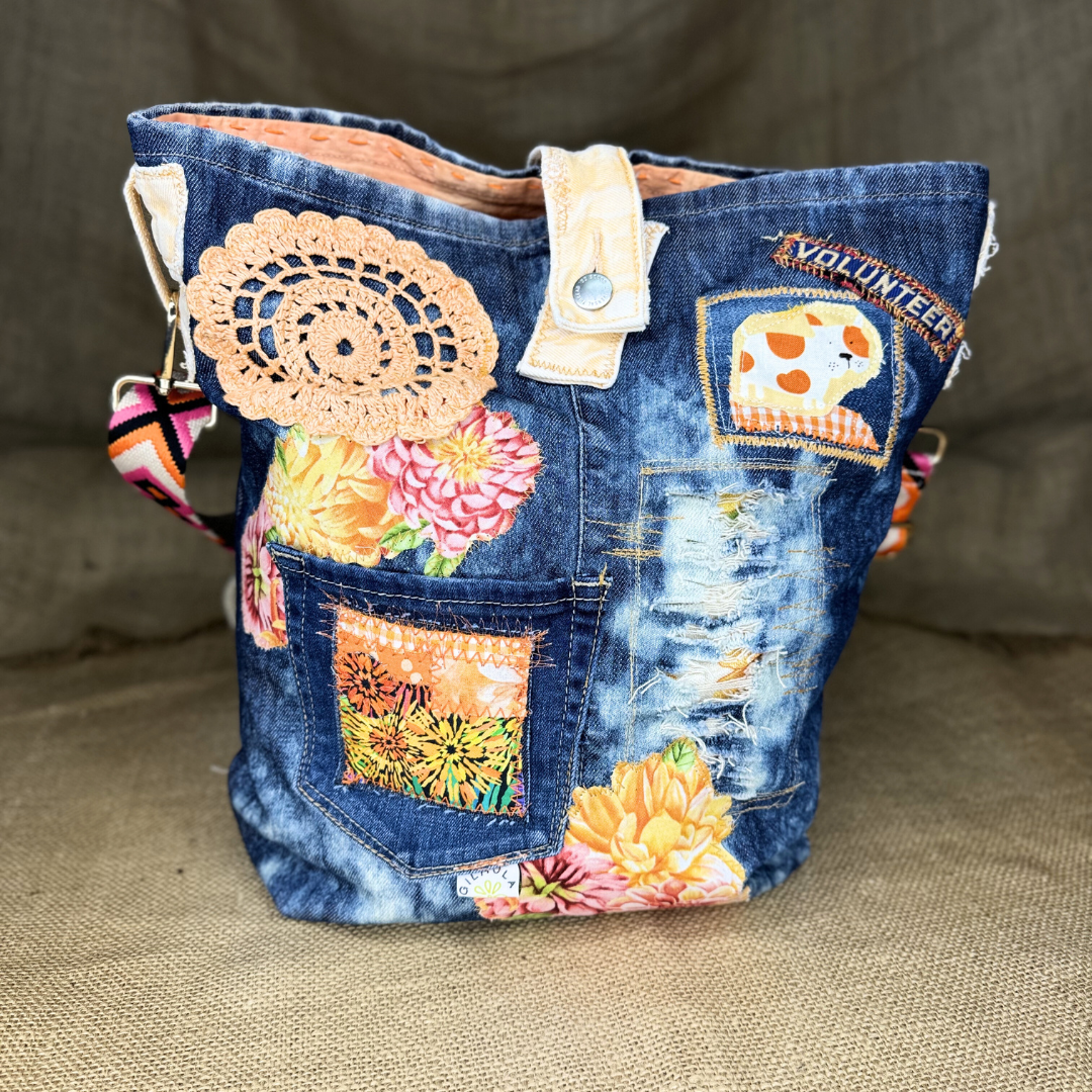 "Volunteer" Denim Patchwork Bag