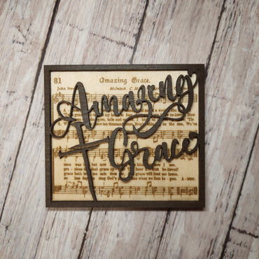 Amazing Grace with Nail Cross Wood Cut Magnet