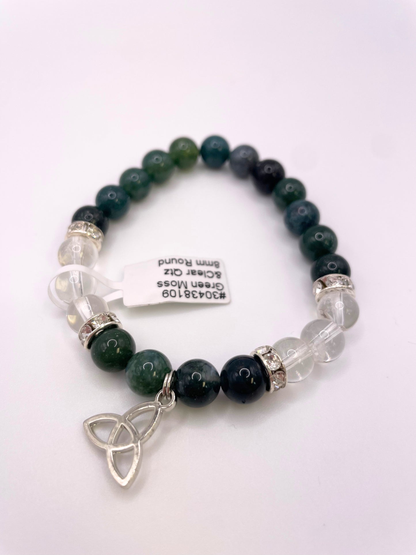 Green Moss & Clear Stone Beaded Bracelet