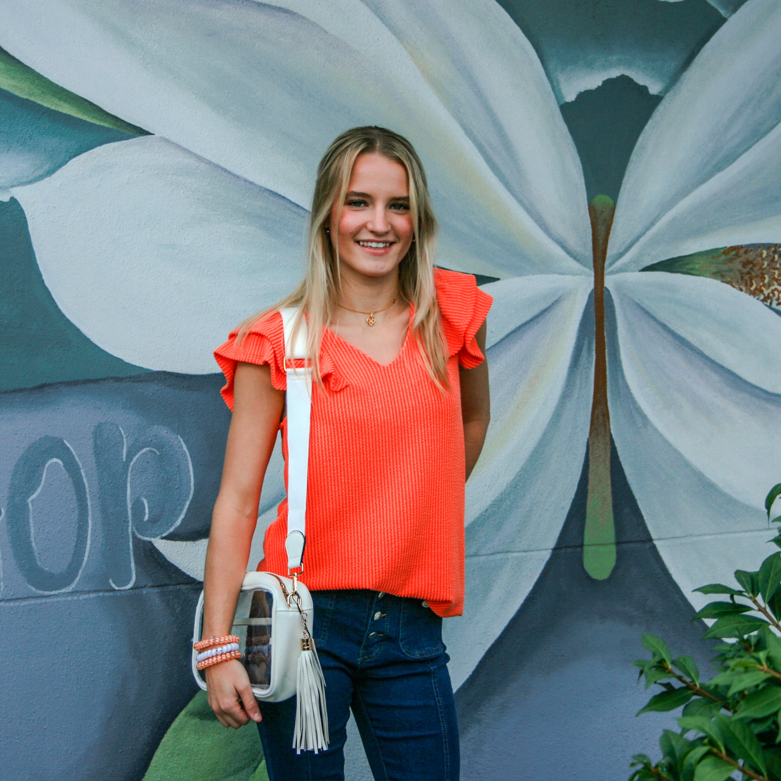 Orange Ruffle Sleeve Top