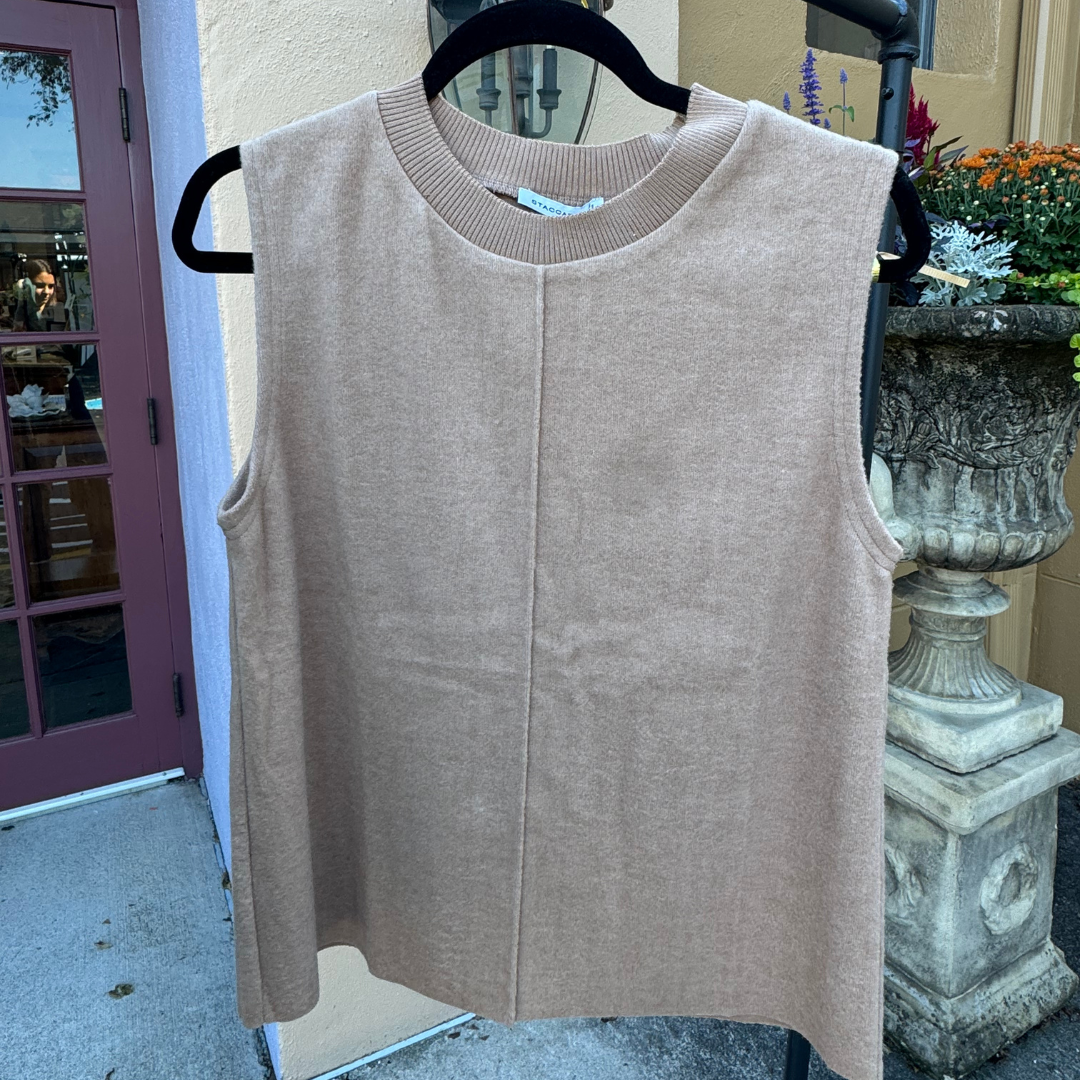 Beige Jersey Knit Sleeveless Top