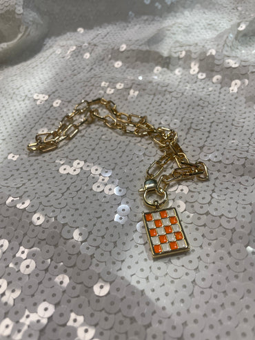 Gold Chain Checkerboard Necklace