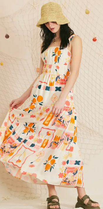 Big Orange Summer Maxi Dress