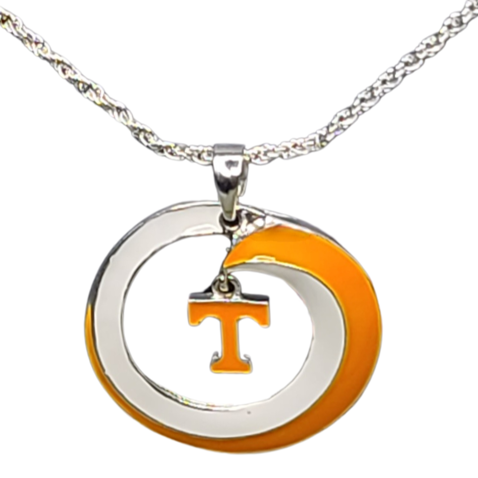 Orange & White Circular Swirl Power T Necklace