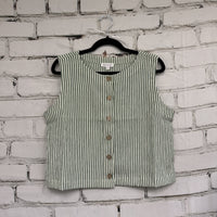 Green and White Striped Buttoned Tank Top