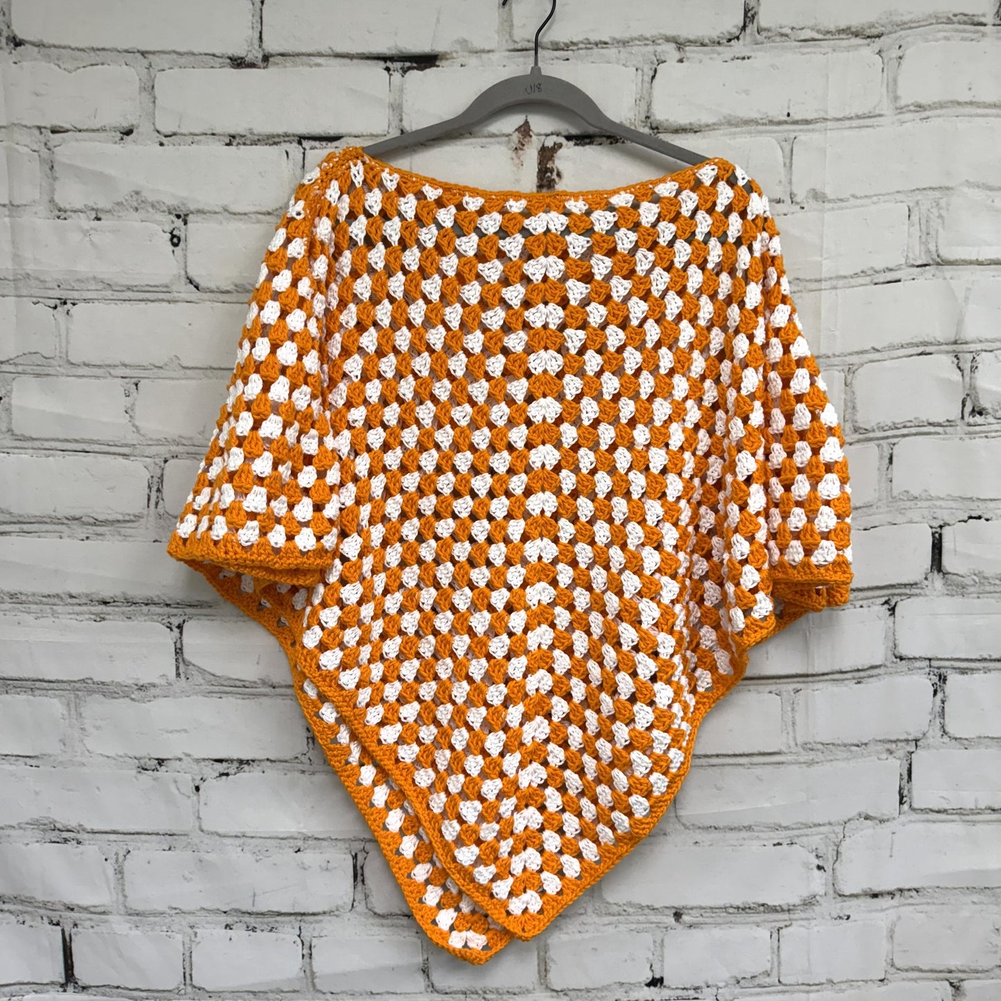 Orange and White Knitted Poncho