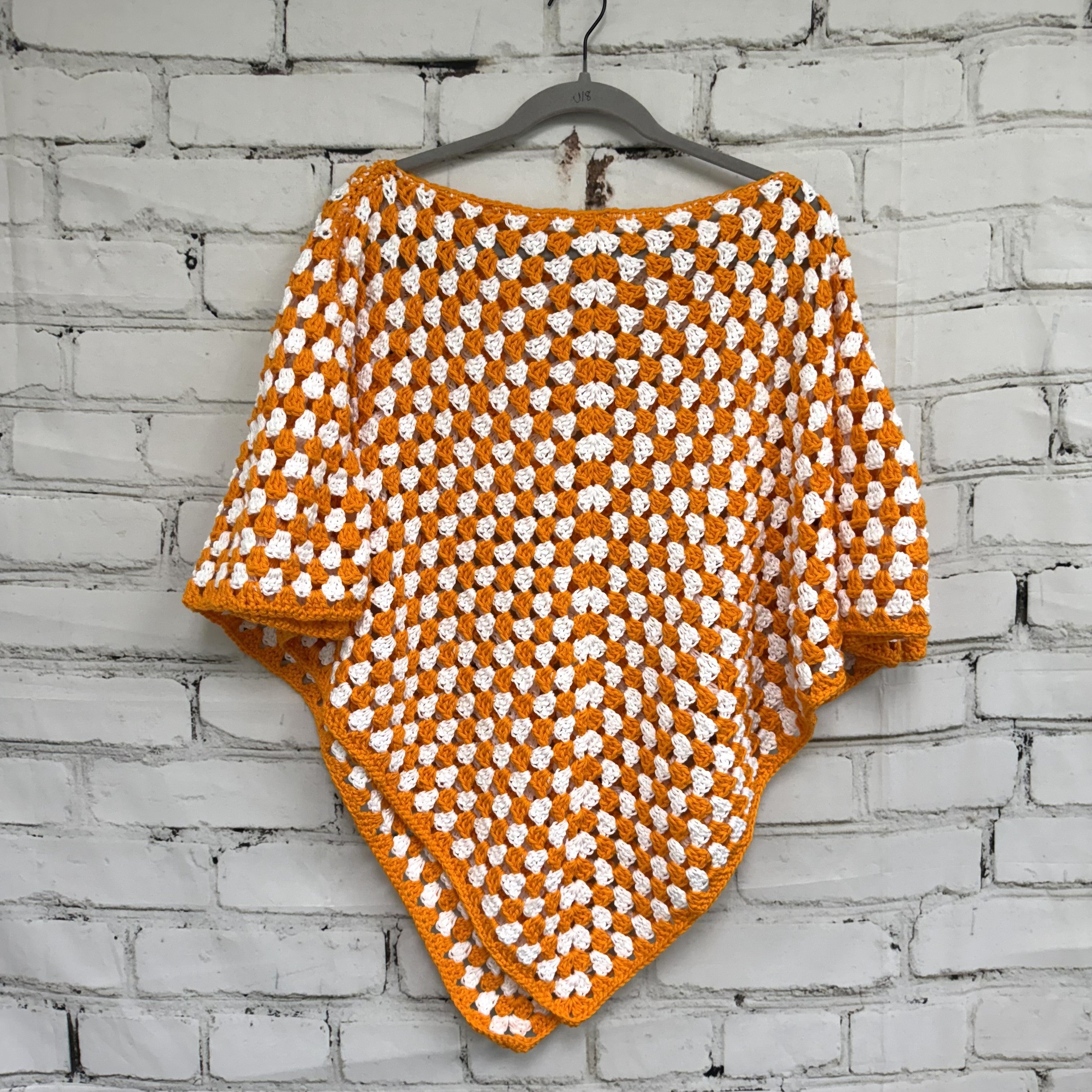 Orange and White Knitted Poncho