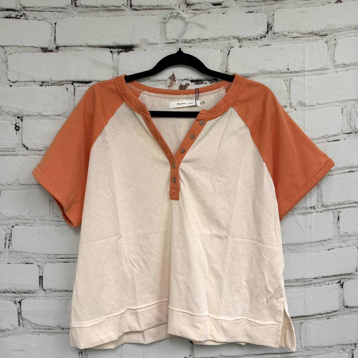 Orange and Off-white Buttoned Top