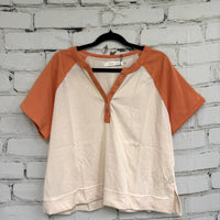 Orange and Off-white Buttoned Top