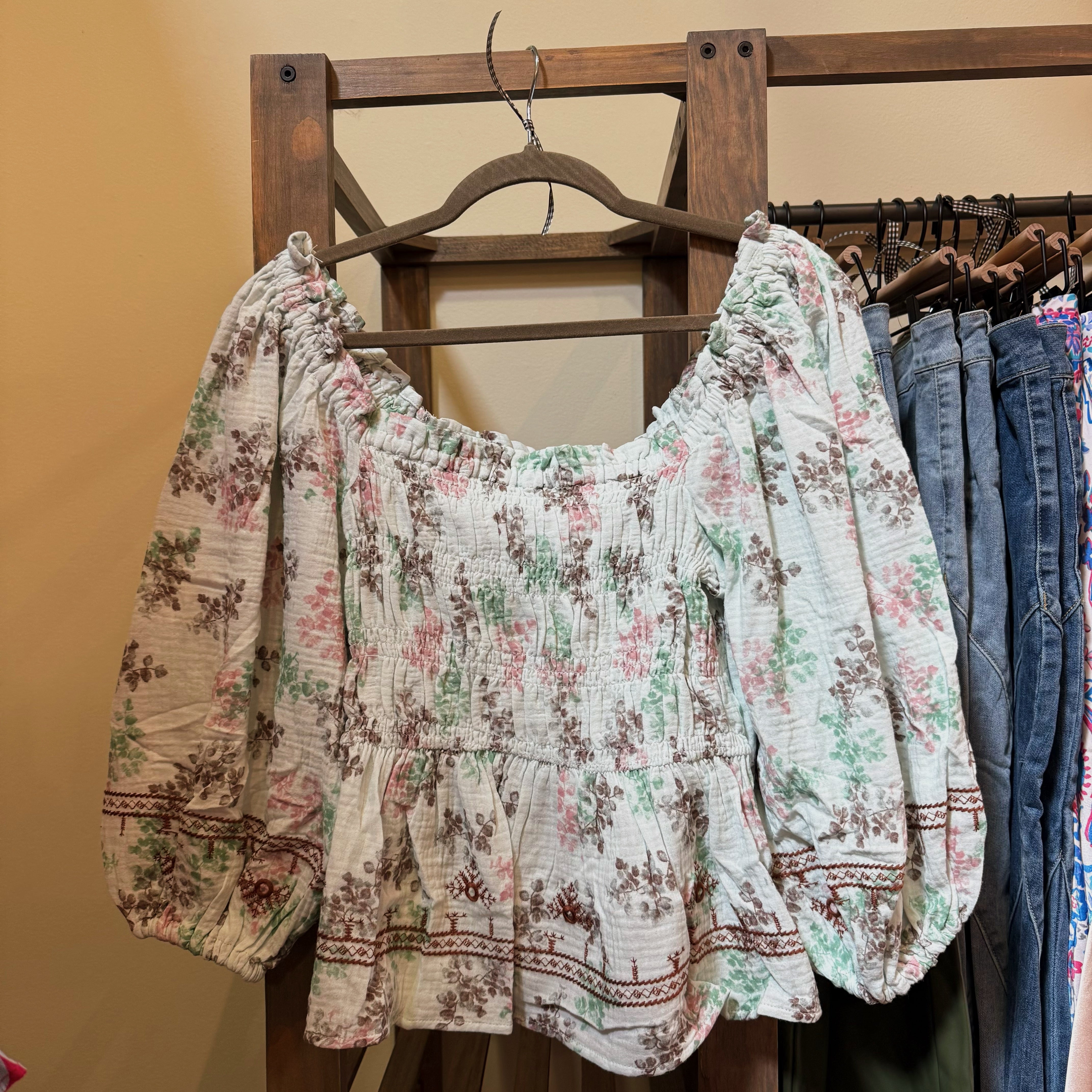 Long Sleeve Floral Peplum Top