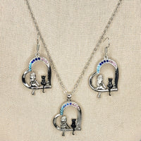 Girl & Her Cat Earrings & Necklace Set