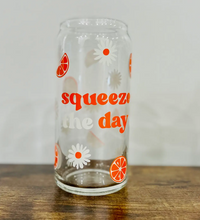 Orange “Squeeze the Day” Glass Travel Cup