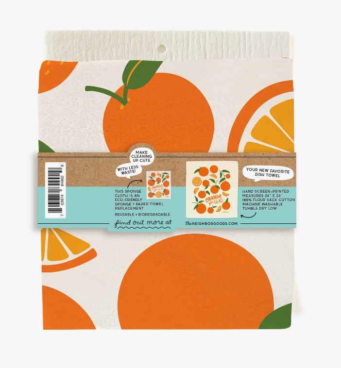 Orange Dish Towel + Reusable Sponge Gift Set