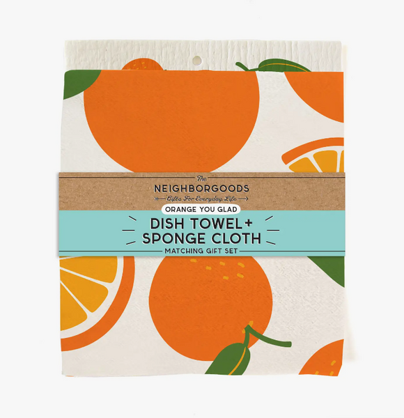 Orange Dish Towel + Reusable Sponge Gift Set