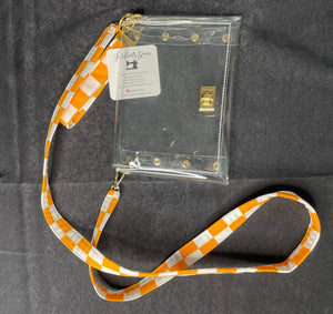 Clear Small Bag with Gold Hardware and Checkered Strap
