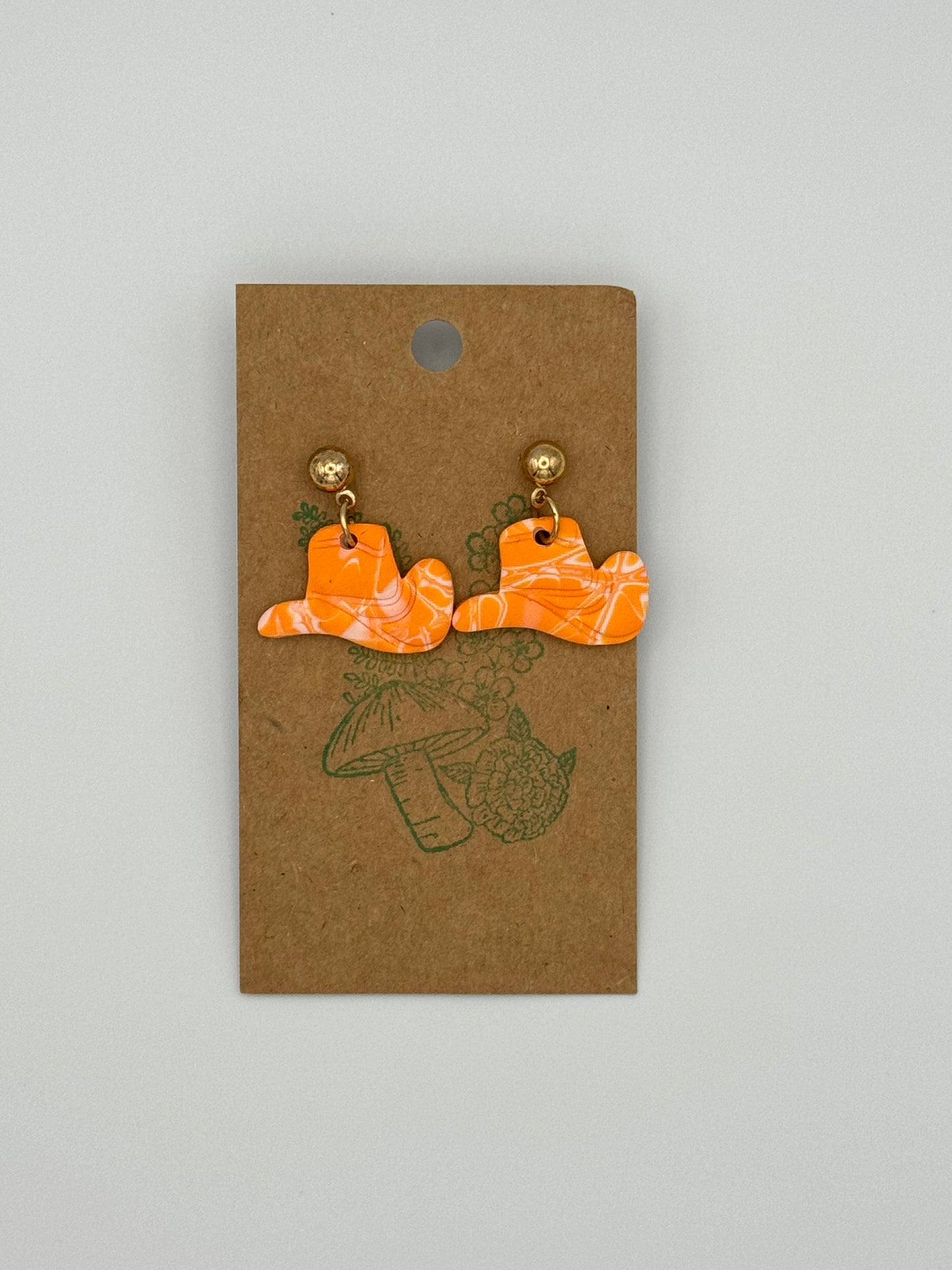 Orange and White Cowboy Hat Earrings