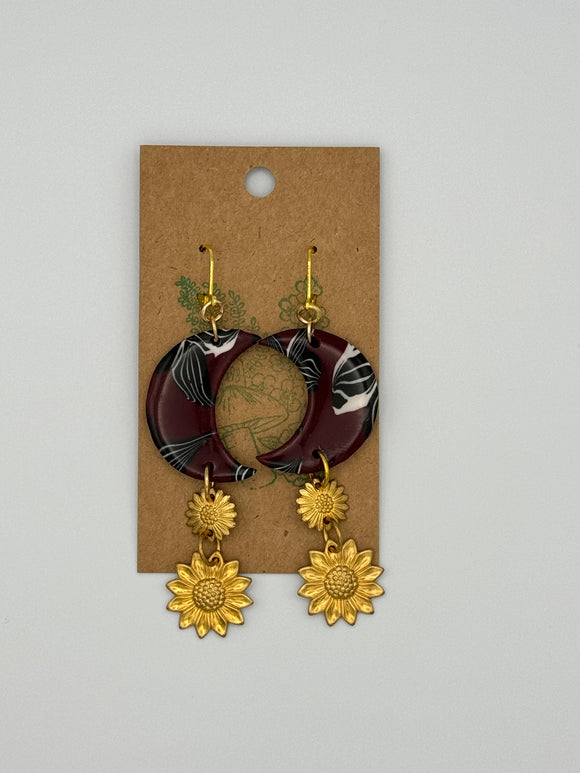 Moon and Sunflower Earrings