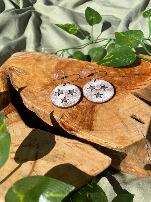 Handmade Wood Tri-Star Earrings
