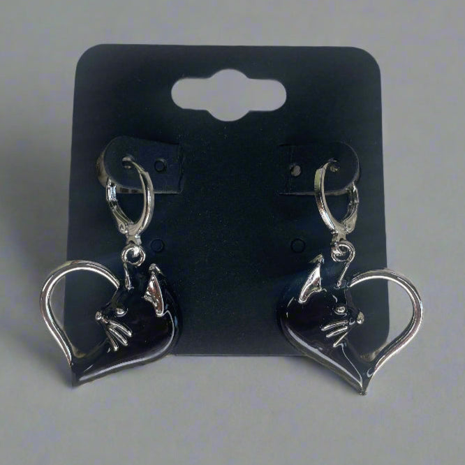 Black Cat Heart Earrings