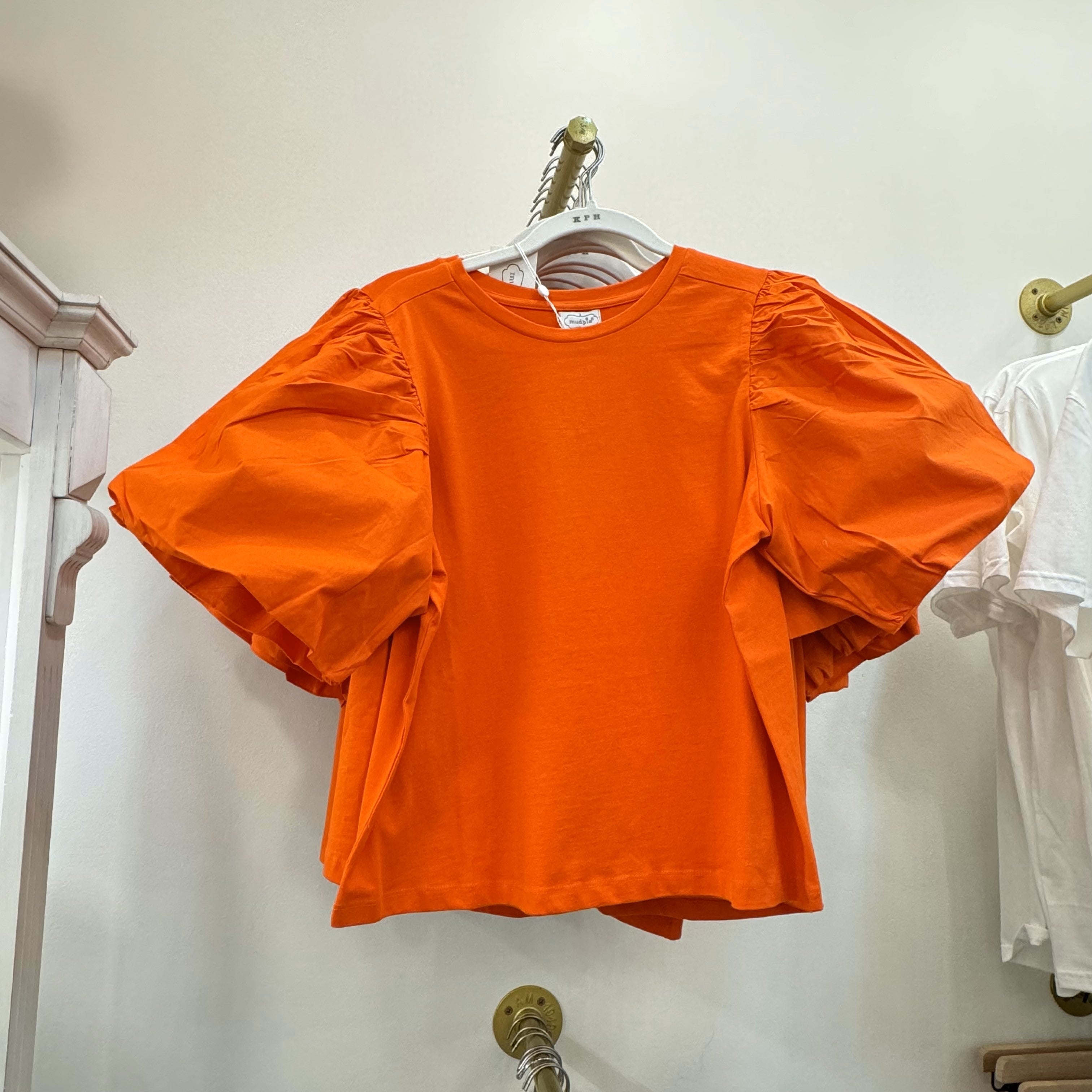 Orange Puff Sleeve Women's Blouse