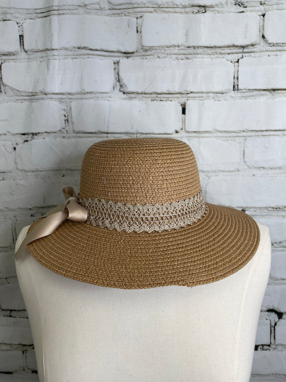 Tan Lace Bow Hat