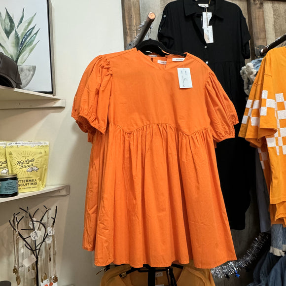 Orange Puff Sleeve Dress
