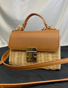 Ratten Lock Straw and Leather Purse
