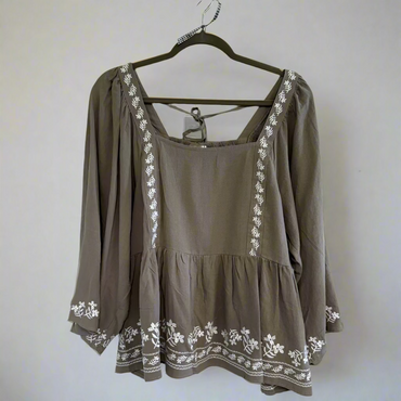 Embroidered Baby Doll Woven Top