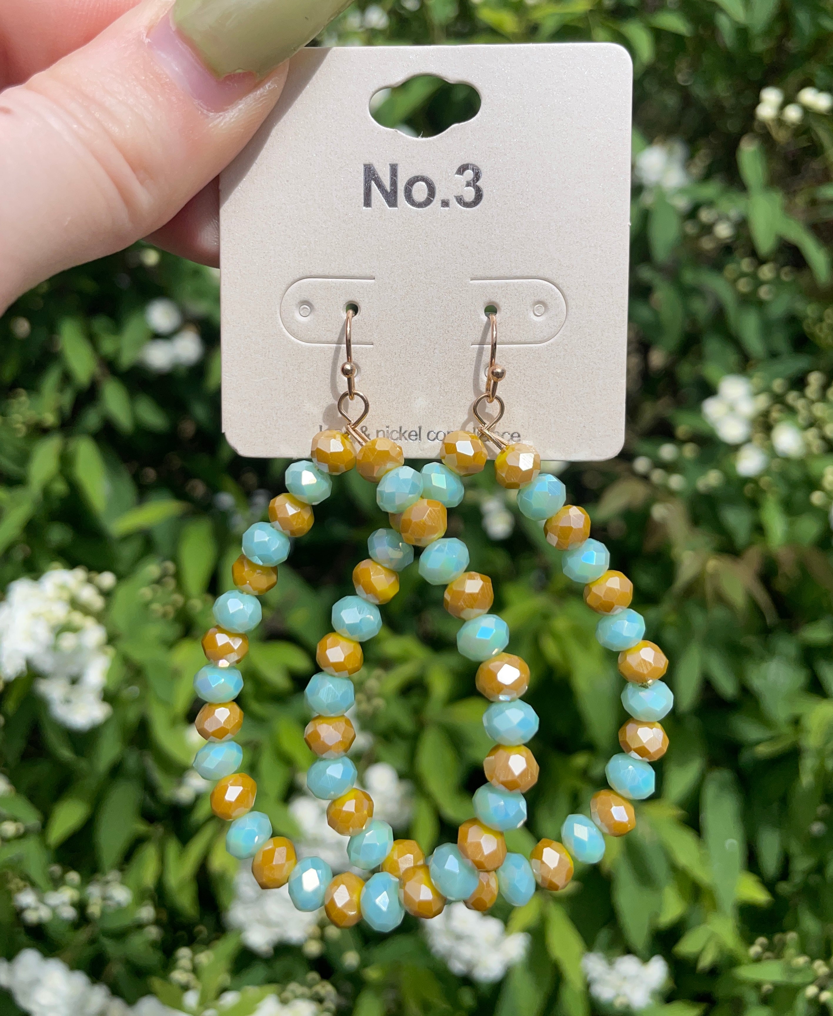 Teal & Gold Beaded Earrings