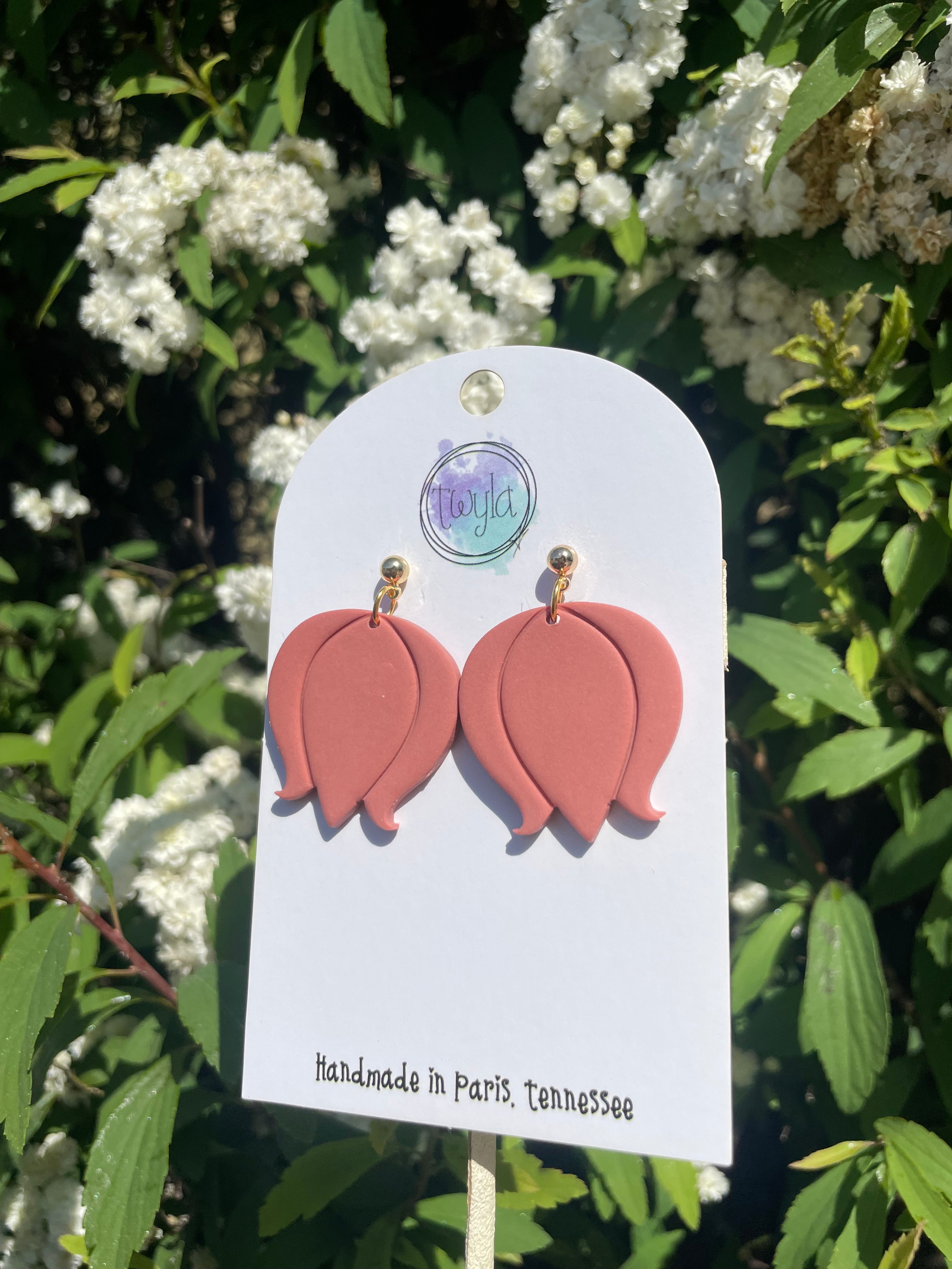 Handmade Clay Bellflower Drop Earrings