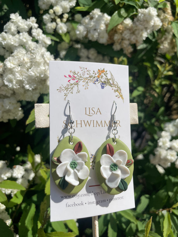 Handcrafted Clay Magnolia Earrings