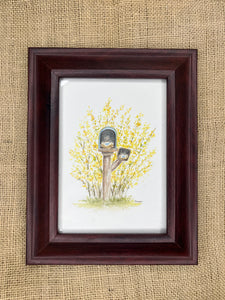 "Nests in the Forsythias" Watercolor Painting