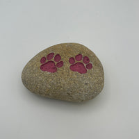 Carved & Painted Double Paw Print Rock