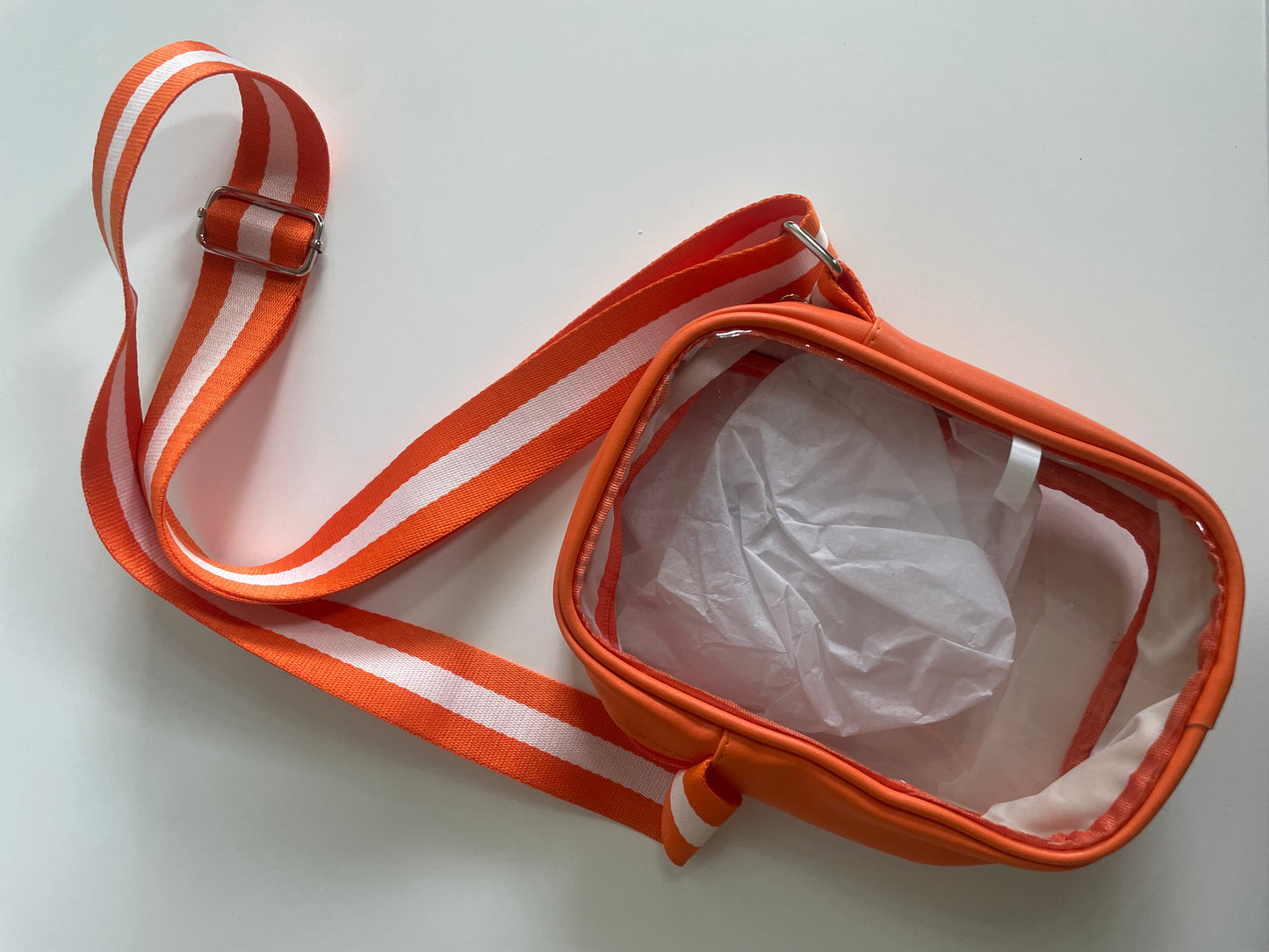 STADIUM APPROVED clear, orange striped crossbody